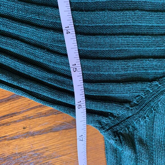 VTG Dk Green Teal Ribbed Knit Silk Pull Over Sweater Top Petite L Dark Academia - Picture 5 of 5